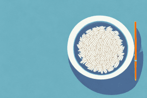 A bowl of rice with a toner bottle next to it
