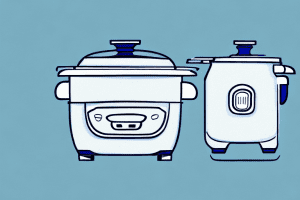 A rice cooker with a bowl of cooked basmati rice beside it