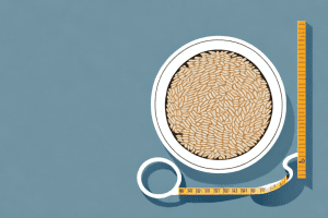 A bowl of cooked brown rice with a measuring tape around it
