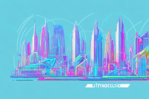 A futuristic cityscape with a vibrant