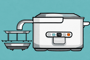 A rice cooker with a measuring cup beside it