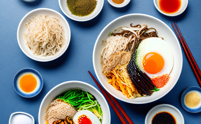 A bowl of bibimbap with a variety of ingredients