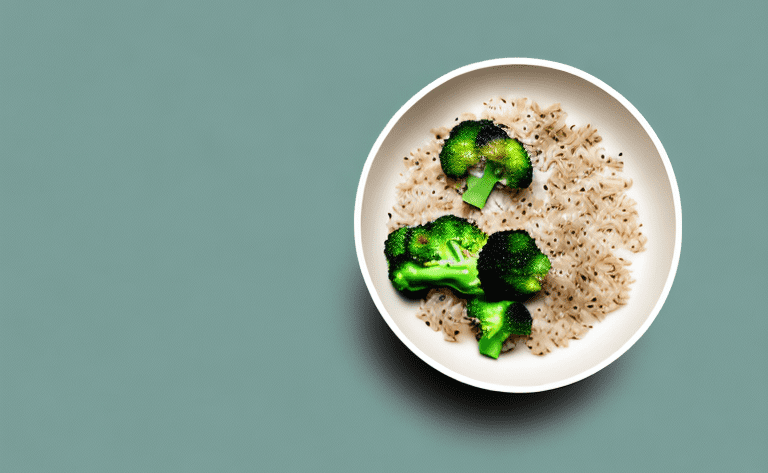 A bowl of steaming chicken and broccoli fried rice