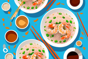 A bowl of colorful chicken and shrimp fried rice