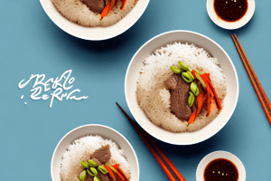 A bowl of cooked rice with beef and vegetables in a stir-fry