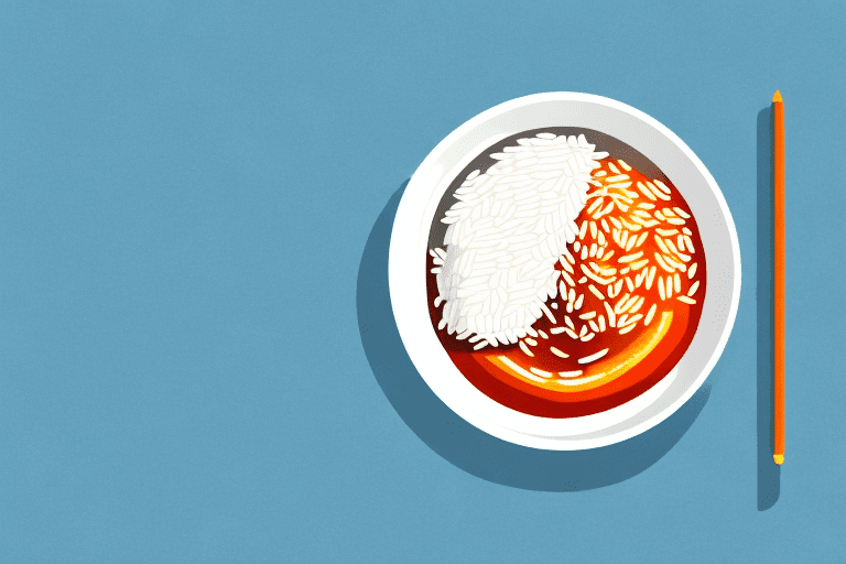A bowl of cooked rice with a sweet and sour sauce poured over it