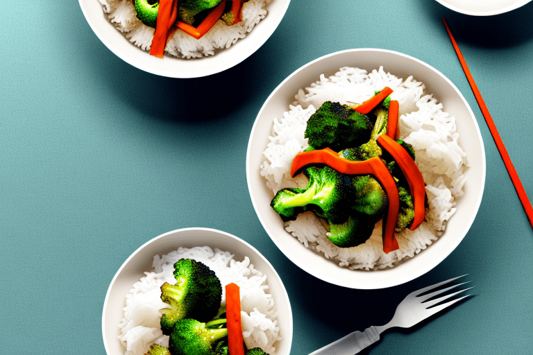 A bowl of beef and broccoli stir-fry with a side of steamed white rice