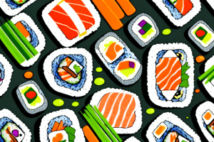 A bowl of sushi rolls with a variety of colorful vegetables and vegan ingredients