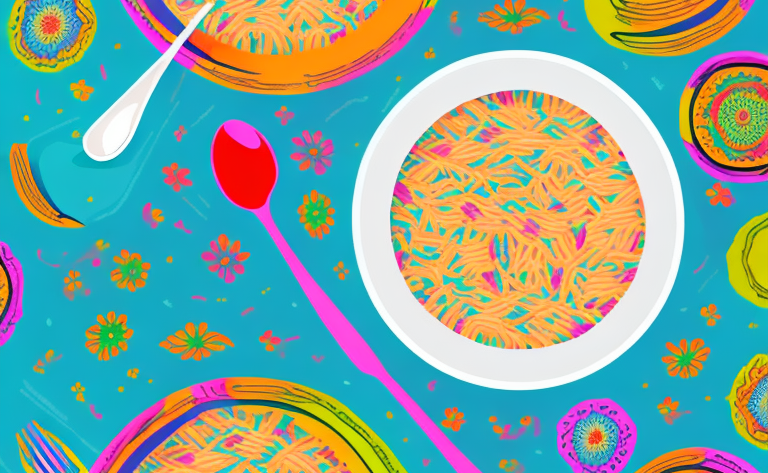 A bowl of colorful mexican-style rice with a spoon