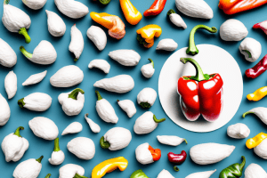 A colorful stuffed pepper with a scoop of white rice beside it