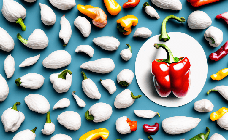 A colorful stuffed pepper with a scoop of white rice beside it