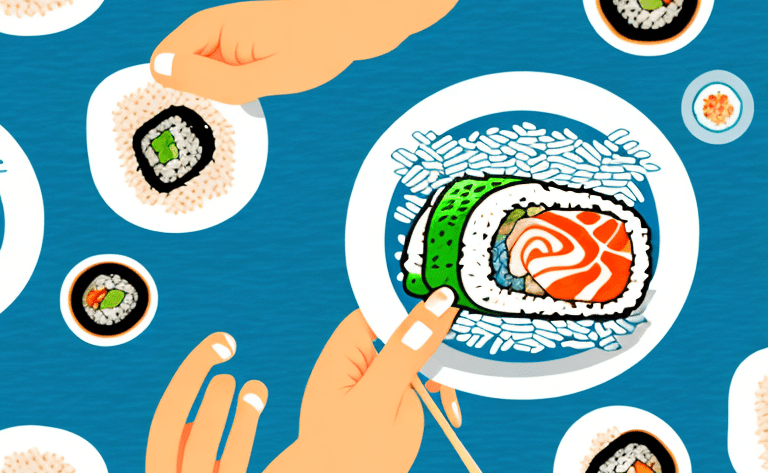 A sushi burrito with a bowl of rice beside it