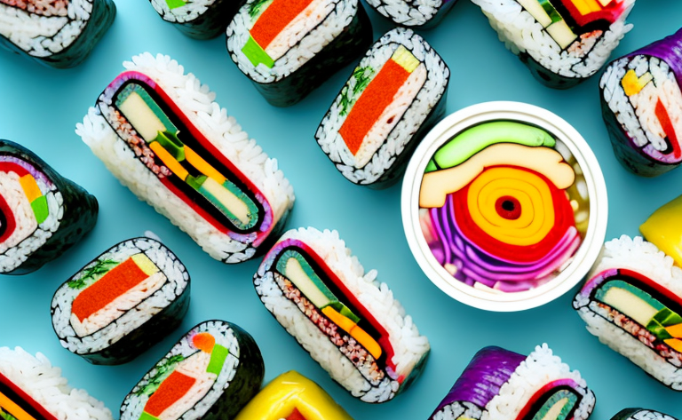 A bowl of colorful kimbap with a variety of ingredients