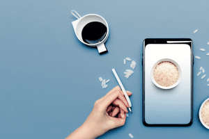 A smartphone with a bowl of rice beside it