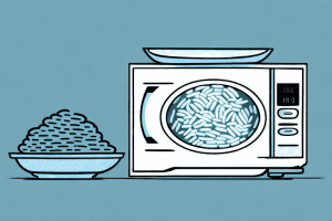 A microwave with a bowl of cooked rice inside