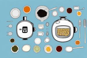 A tatung rice cooker with ingredients and utensils to create a meal