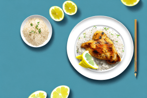 A plate of greek lemon chicken and rice