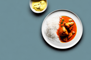 A plate of indian butter chicken with basmati rice