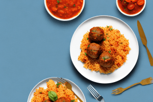 A plate with italian meatballs and tomato rice