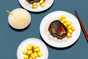A plate of teriyaki pork chops with pineapple rice