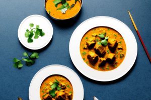 A plate of indian lamb korma with saffron rice