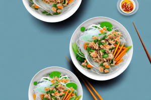 A bowl of thai larb salad with rice vermicelli and glass noodles