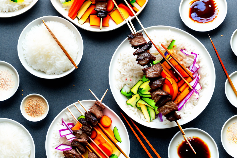 Teriyaki Glazed Beef and Vegetable Skewers with Rice Recipe