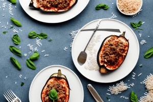 An italian-style stuffed eggplant with ground beef and rice
