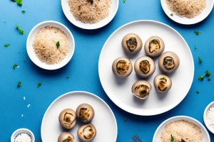 A plate of greek spanakorizo stuffed mushrooms with rice