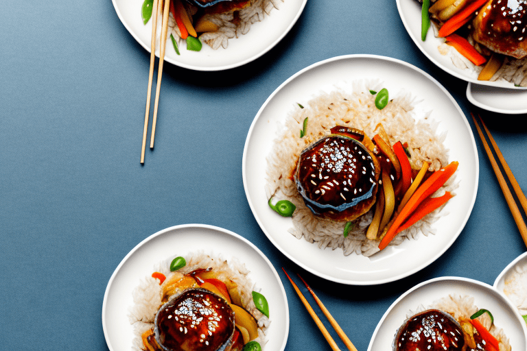 Teriyaki Glazed Turkey Meatballs with Vegetable Stir-Fry and Rice Recipe