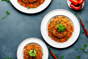 A plate of cajun dirty rice with sausage and bell peppers