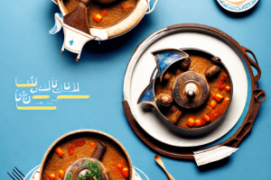 A moroccan-style tagine pot filled with a lamb and date stew