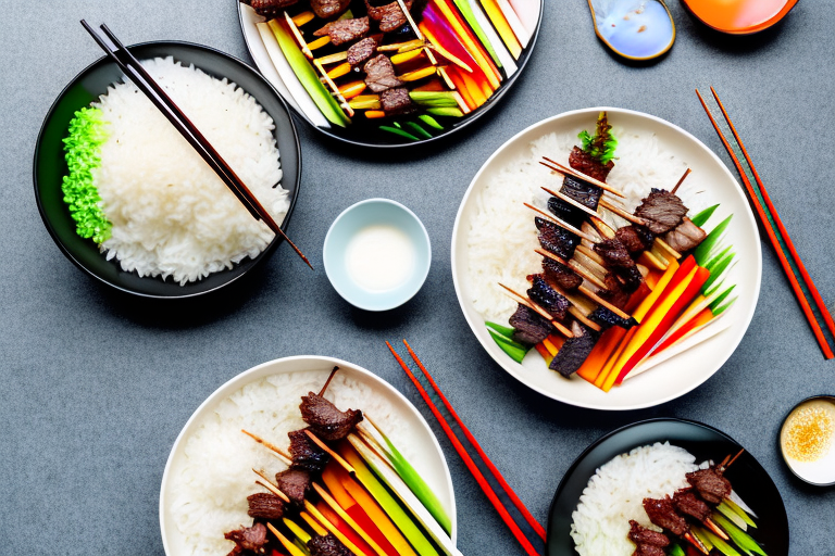 Teriyaki Glazed Beef and Vegetable Skewers with Rice Recipe