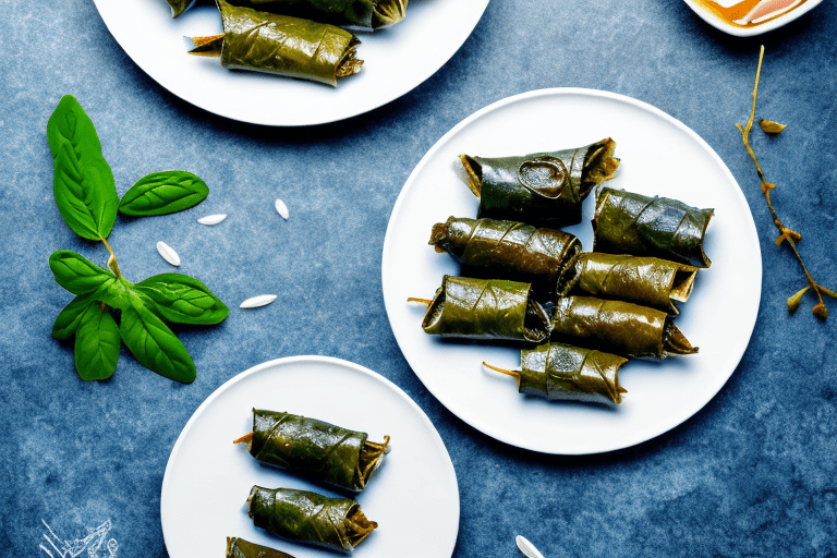 Greek Dolmades (Stuffed Grape Leaves) with Rice and Lamb Recipe