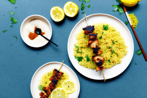 A plate with moroccan spiced chicken skewers