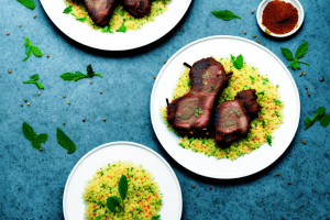 A plate of moroccan spiced lamb chops with minted couscous and vegetables