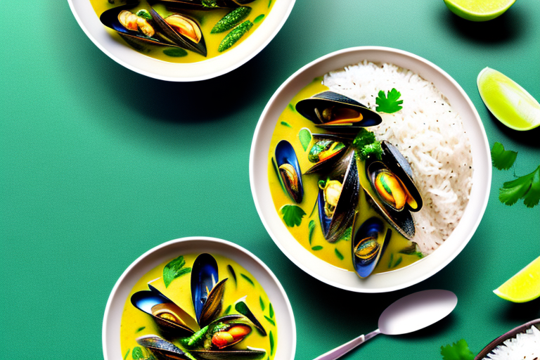 Thai Green Curry Mussels with Coconut Rice and Vegetables Recipe Rice