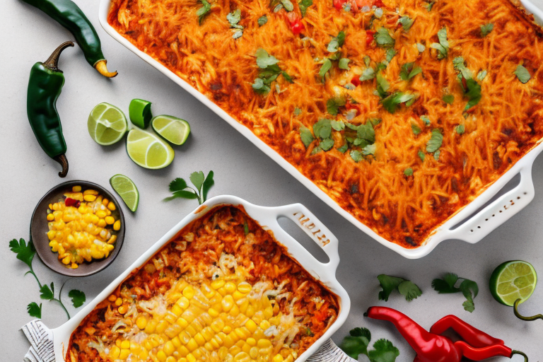 Mexican Chicken Enchilada Rice Casserole with Peppers and Corn Recipe