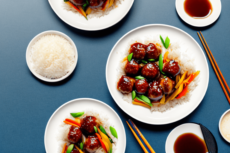 Teriyaki Glazed Turkey Meatballs with Vegetable Stir-Fry and Jasmine Rice Recipe