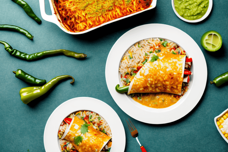 Mexican Green Chile Chicken and Rice Enchiladas with Peppers and Corn Recipe