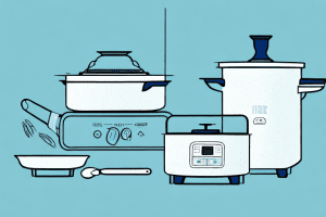 An oster rice cooker with a measuring cup beside it