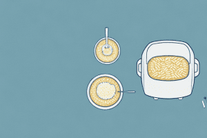 A rice cooker with a bowl of cooked grits beside it