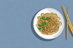 A bowl of sesame ginger noodle stir-fry with both rice vermicelli and wheat noodles