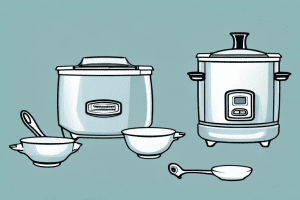 A hamilton beach rice cooker with a measuring cup and measuring spoons beside it
