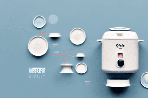 An oster mini rice cooker with its components and settings