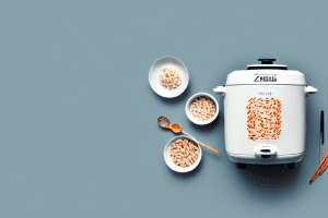 A zojirushi rice cooker with a bowl of cooked farro beside it