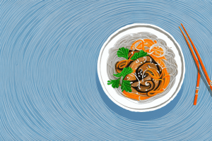 A bowl of japchae stir-fry with both rice vermicelli and glass noodles