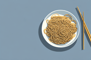A bowl of sesame ginger tofu lo mein noodles with both rice vermicelli and lo mein noodles