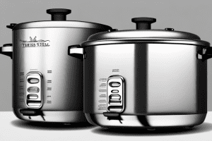 Two stainless steel rice cookers side-by-side to compare their features