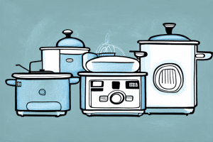 A kitchen with a rice cooker in the center